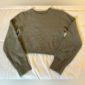 URBAN OUTFITTERS Sweater Womens L Spenser Cropped Eyelash Knit Long Sleeve Gray